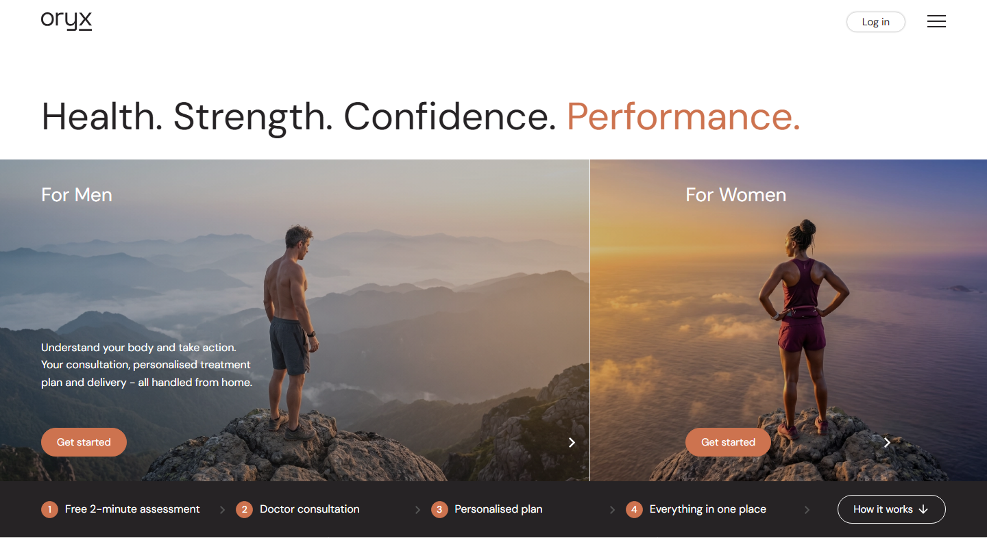 The Oryx Health home page